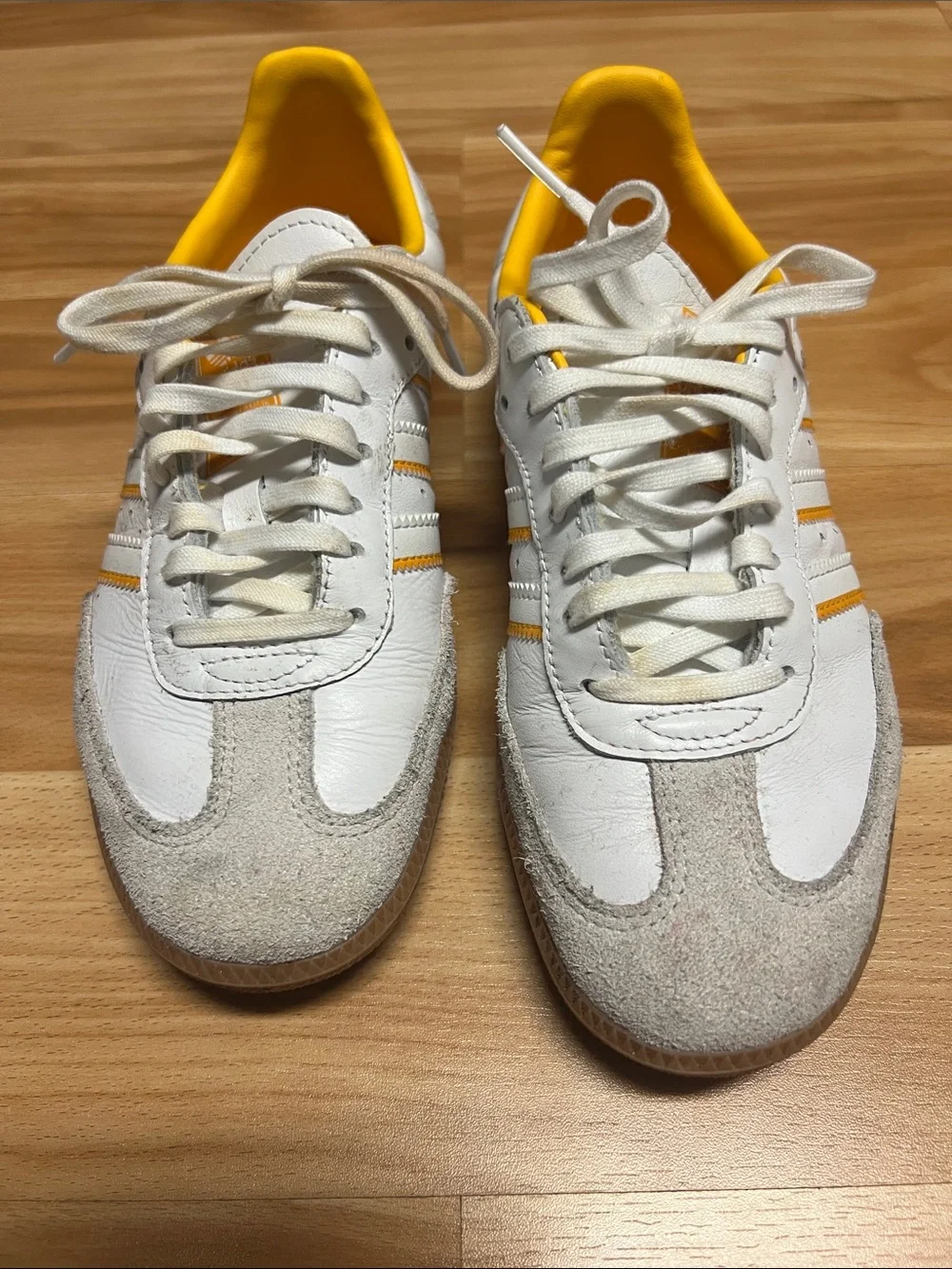 Adidas Sambas OG J White & yellow Leather Sneakers with Gum Sole size 5